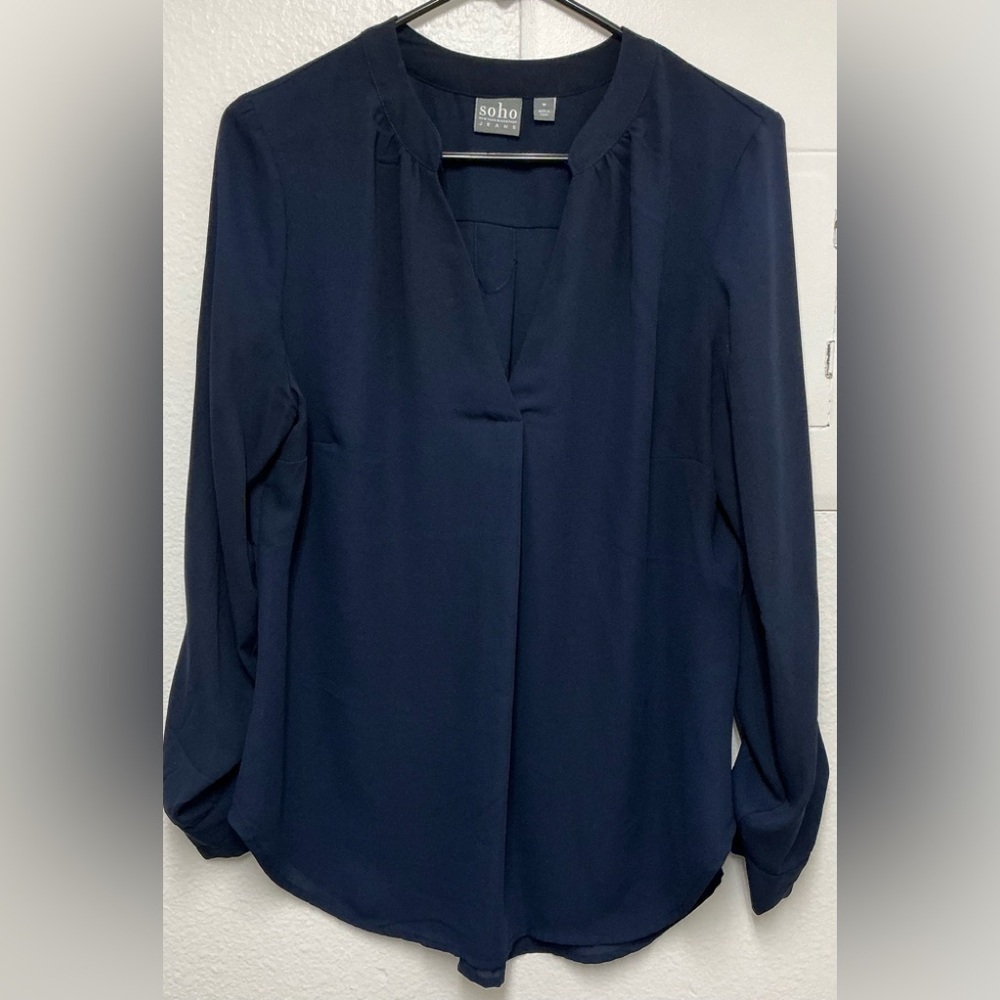 SOHO Women New York & Company Jean Blue Relaxed Long Sleeve Blouse